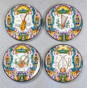 Vtg CERAMAR Spain Decorative Plates Set of 4 Hand Painted Musical Instruments - Picture 1 of 17
