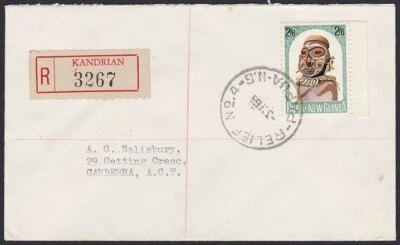 PAPUA NEW GUINEA 1965 2/3d Mask on reg cover - RELIEF 4 cds ex Kandrian.....H149 Foto 1 de 2
