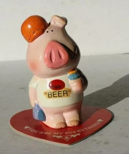 Pig Figurine Piggy Beer Shirt Enesco Ceramic Porcelain Hand Paint Cartoon Style - Picture 1 of 1