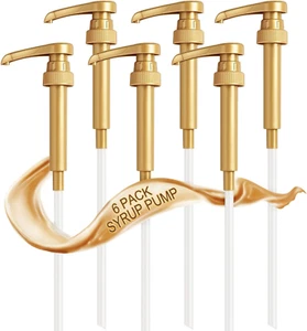 Coffee Syrup Pump Dispenser 6 Pack Gold Syrup Pump for 750Ml/ 25.4Oz Syrup Bottl - Picture 1 of 7