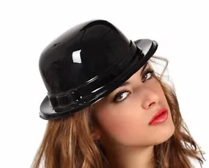 Hat Derby Black PVC Bowler hat Fancy Dress - for Halloween Party Cosplay Costume - Picture 1 of 1