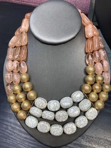 Collana Vintage Bavaglino Dichiarazione Pesca Oro Crema Lucite Perline Grappolo Charm 14-16” - Foto 1 di 12