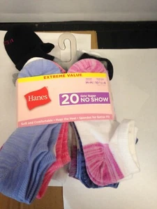 Hanes Girls Super No Show Athletic Socks Medium 10.5-4 Multicolor 19 Pairs - Picture 1 of 3