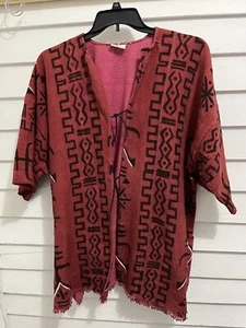 ThreadedTribes Maroon Africa Bogolan Cloak Coat One Size GUC Unisex - Picture 1 of 6