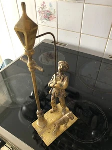 Solid Brass Heavy Vintage Large Figurine Ornament Victorian Lamp Lighter & DOG - Picture 1 of 3