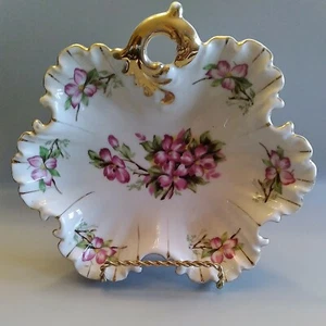 Vintage Japan Hand Painted One Handled Decorator Dish Candy Trinkets 8"x 6.5" - Picture 1 of 10
