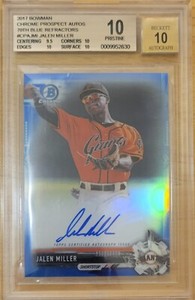 2017 Bowman Chrome 70th Blue Refractor Jalen Miller Auto BGS 10/10! *POP1!*