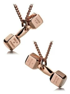 Women's Rose Gold Stainless Steel Mini Dumbbell Necklace Shields of Strength - Picture 1 of 4