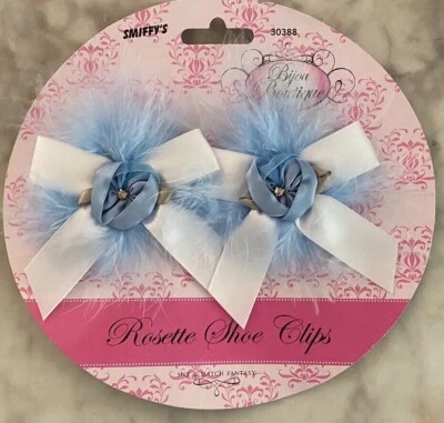 Pinzas para zapatos Roseta - Bijou Boutique - Boda Novia - Azul Claro Rosa con Marabú Foto 1 de 2