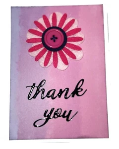 THANK YOU Greeting Card - RAINBOW FELT FLOWER - Handmade A2 size  SALE - Picture 1 of 2