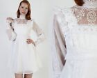 Vtg 60s Victorian Micro Mini Dress Beaded Wedding Chiffon Mod Bridal Gown