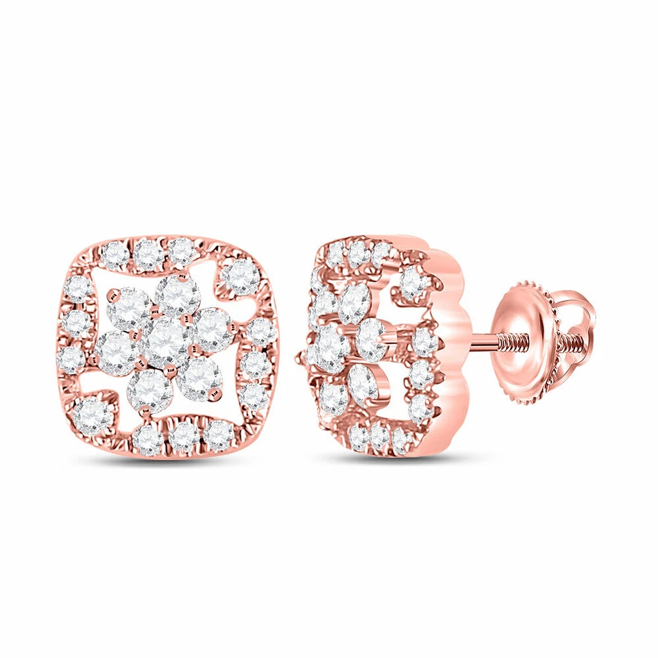 Brincos femininos de ouro rosa 14kt redondo diamante quadrado floral cluster 3/8 cttw - Imagem 1 de 1