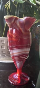 Imperial Slag Agate Pedestal Vase Red  Orange White MCM Mid Century Modern Large - Picture 1 of 16