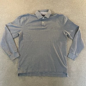 Tommy Hilfiger Classic Fit Rugby Men’s Large Gray Long Sleeve Polo 100% Cotton - Picture 1 of 7
