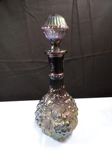 Imperial Purplish Peacock Carnival Glass Embossed Grapes Decanter w/ Stopper - Picture 1 of 10