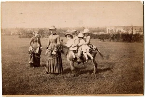Cdv.4 Enfants sur un âne.Mère et Nourrice.Photo Albuminée Originale.Donkey.Kids. - Picture 1 of 2