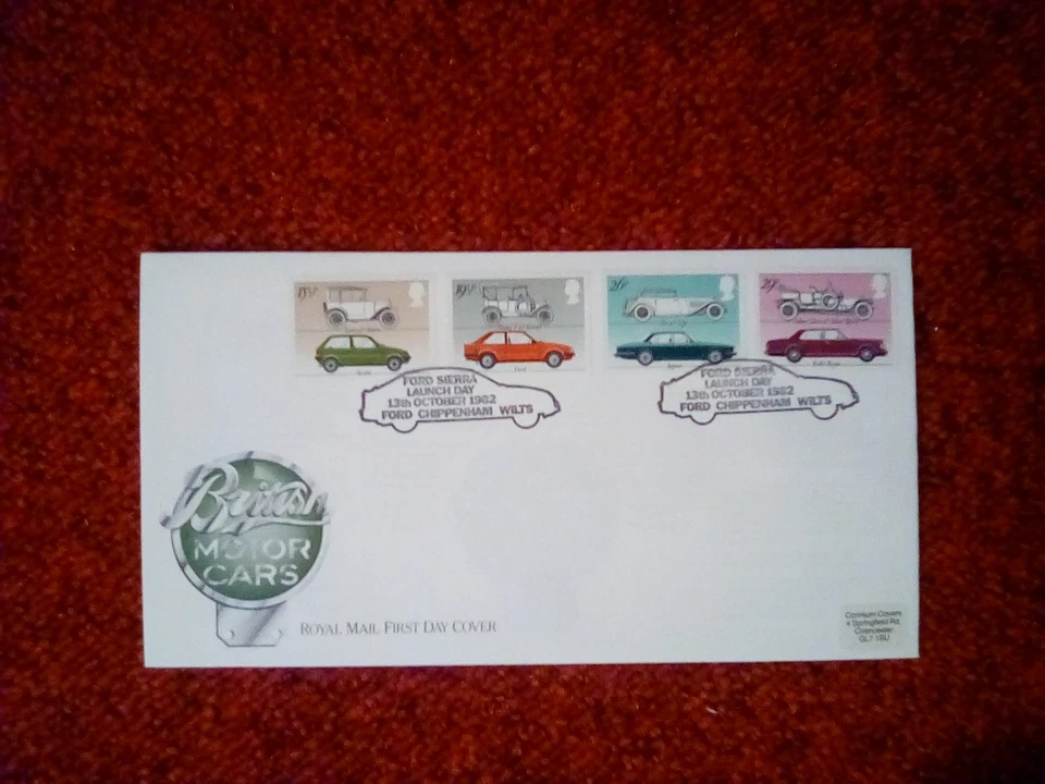 GB FDC ROYAL MAIL 1982 BRITISH MOTOR CARS FORD SIERRA CHIPPENHAM SPECIAL P/MARK - Image 1 of 1