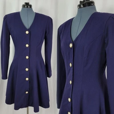Vestido vintage All That Jazz azul marino/púrpura con botones talla 7/8 Foto 1 de 4