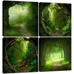 4pcs Green Forest Wall Art Canvas Unframed/Framed - Picture 1 of 8