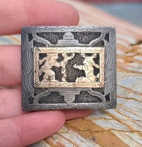 Hebilla de cinturón hecha a mano de colección de los años 30 de plata de ley y oro de 14 quilates con diseño maya azteca 1938 - Imagen 1 de 24