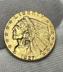 1927 Indian Head $2.5 Gold Quarter Eagle Coin BU & Free Airtite Coin Capsule!!! - Picture 1 of 10