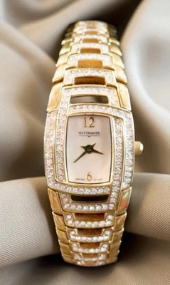 VINTAGE WITTNAUER SWISS 12L030 GOLD SAPPHIRE CRYSTAL  QUARTZ  WOMENS WATCH = - Image 1 of 4