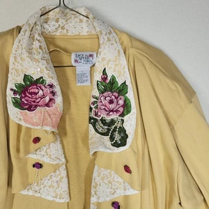 Vintage Lacy Afternoon Overcoat Large Yellow Kepler Floral Embellished Robe - Picture 1 of 13