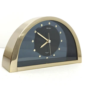 Vintage Seiko QQZ137G Half Moon Quartz Clock Desk Mantle Gold Tone Black - Bild 1 von 12