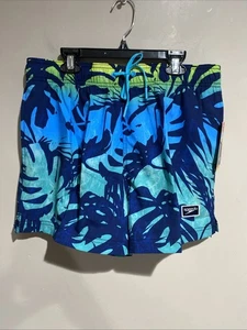 Speedo Swim Para Hombres Azul Verde Tropical Elastizado Forro Pantalones Cortos $59 Talla Med 4” Entrepierna - Imagen 1 de 6