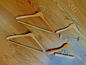 Heavy duty wood hanger lot sturdy fish hooks double duty flocked gown jacket VTG - Picture 1 of 11