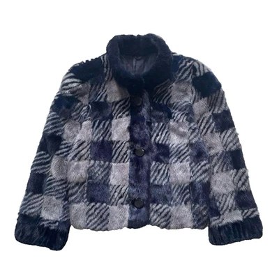 Abrigo de piel SAGA MINK a cuadros corto gris azul marino para mujer talla 11 Foto 1 de 4