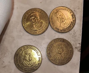 Vintage Lot of 4 Shell Oil Co Presidential Commemorative Coins FDR JFK Jefferson - Picture 1 of 5