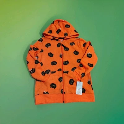Kids Halloween Hoodie Jacket Sweatshirt Orange Black Cats Boys Girls M (7/8) - Image 1 of 4