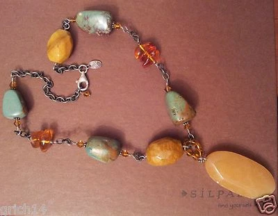 SILPADA GOLDEN GLASS TURQUOISE JASPER AMBER CALITE PENDANT NECKLACE N1296 - Image 1 of 2