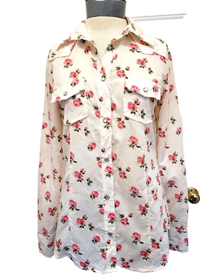 Blusa azul asfalto con botones para mujer talla pequeña rosa manga enrollable a cuadros Foto 1 de 4