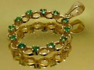 P020 Genuine Solid 9ct Yellow Gold NATURAL Emerald Circle of life Pendant - Picture 1 of 3