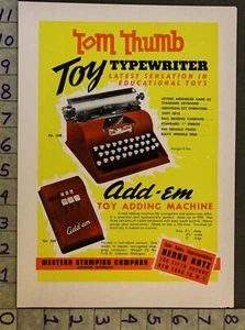 1950 EDUCATION TYPEWRITER TOM THUMB ADD MACHINE CASH REGISTER 2-pg TOY AD TS43 - Picture 1 of 2