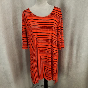 Ali Miles Tunic Womens Large Red Black Top Artsy Asymmetic Striped Blouse - Picture 1 of 10