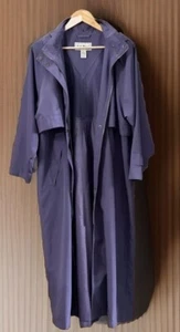L.L. Bean Trench Coat Rain Duster Hooded Petite Sz Large Purple Nylon Lining - Picture 1 of 12