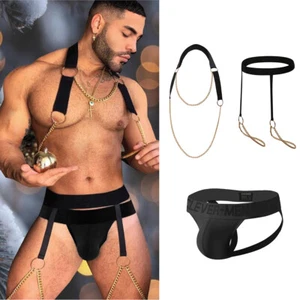 Herren Brustgurt Punk Nachtclub Metallkette Jockstrap Hosen Chest Harness - Picture 1 of 24