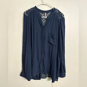 Free People Blue Long Sleeve Buttoned Blouse size Large - Picture 1 of 6
