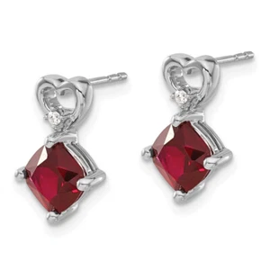 14K White Gold Created Red Ruby Diamond Heart Love Drop Dangle Earrings July ... - Picture 1 of 7