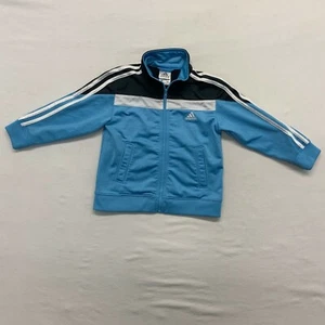 Adidas Kids Track Jacket Size 4T Blue Gray Long Sleeve Full Zip Mock Neck Polyes - Picture 1 of 4
