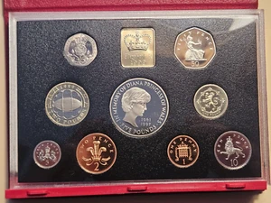 1999 United Kingdom Proof Set 9 coin penny to crown Princess Diana British UK - Picture 1 of 12