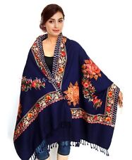 Women Aari Kashmir Stole Multi Color Flower Embroidered Wool Shawl Cashmere