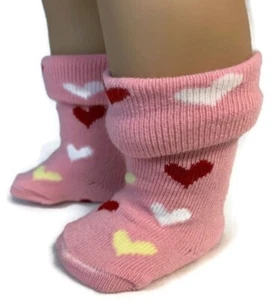 Pink Heart Print Knit Socks for 18 inch Doll Clothes Girl Accessories - Picture 1 of 3