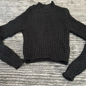 Sweater Womens S Knit Pullover Long Sleeve Mock Neck Black Chunky Knit Slim Fit - Picture 1 of 7