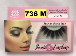IZZI 3D LASHES LIGHT & SOFT AS A FEATHER LUXURY 3D LASHES #736 M HUMAN REMY HAIR - Picture 1 of 5
