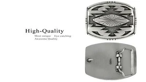 American Southwest Geometric Pattern Sterling Silver Plated Western Belt Buckle - Picture 1 of 4