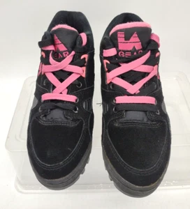 Vintage LA Gear Black Pink Suede Shoes Womens Sz 6 Y2K 1990s Double Laces - Picture 1 of 11